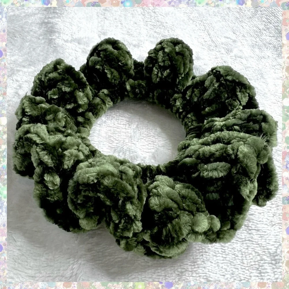 Handmade Crochet VELVET Hunter Green Large Hair Scrunchie PinkRainCloud